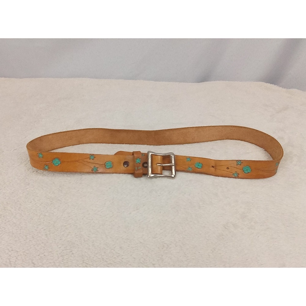 Vintage Tooled Leather Belt Hand Painted Floral Boho Cottagecore 70s Y2K